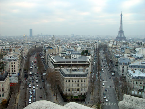 view of Eiffel Tower from top of the Arc